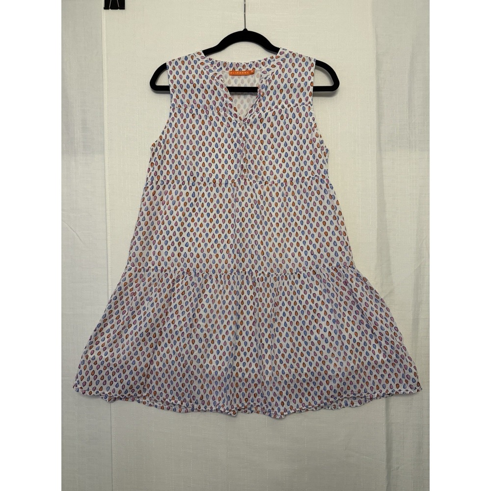 Oliphant Sleeveless Tiered Mini Dress White Cotton Voile Boho Resort India Med.
